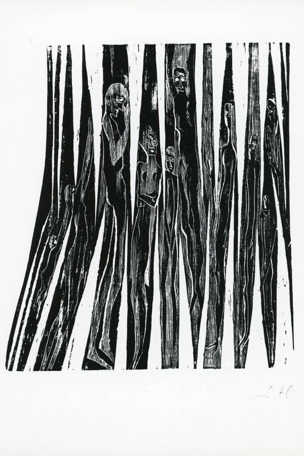 Stíny – dřevořez 		vystaven na výstavě „Hosté 	Hollara“